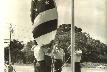 Raising the American flag