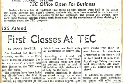 Newspaper article about PTC's opening in 1966