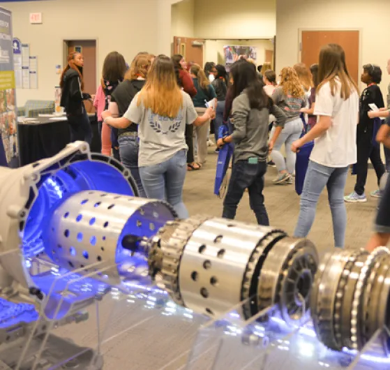 Students file through the CAM lobby.