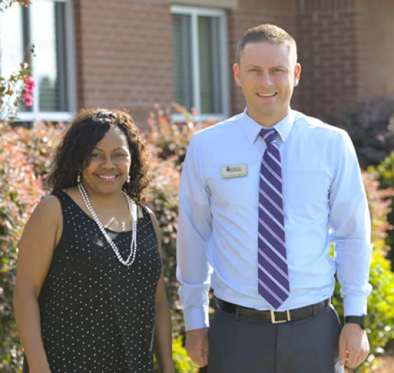 Willette Wright and Ryan Shelton-Benson meet at Saluda Campus