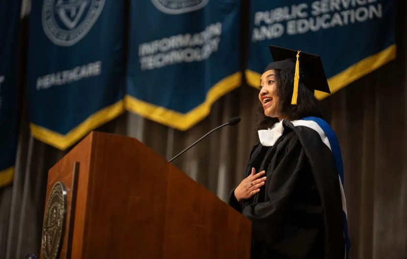 Antonia Adams speaks at PTC's 2025 Summer commencement ceremonies