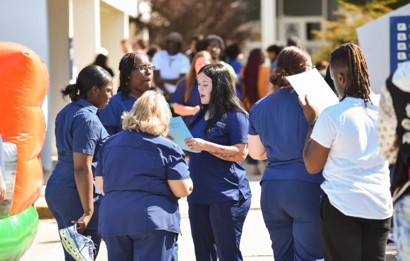 Students attend a Career Community block party.